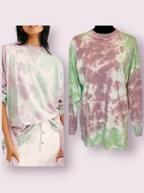 Free People We The Free Be Free Tie Dye Tee Long Sleeves Lavender Green Small